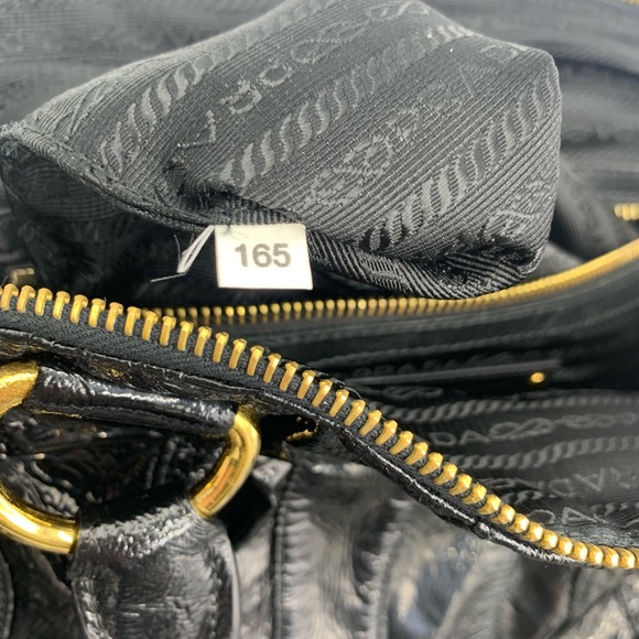 Auth Prada Black Patent Leather Whipstitch Tonal Stripe Satchel Lightweight - Picture 12 of 16